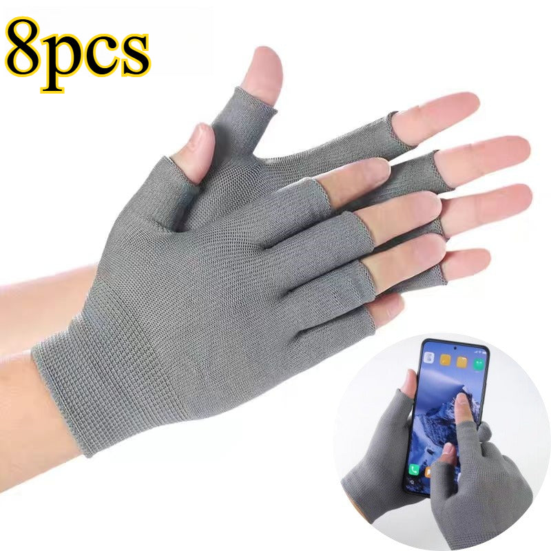 [Fingerless Gloves] 8pcs/4pcs Outdoor Sports Breathable Elastic Fingerless Gloves, Black and Gray, Ideal for All Seasons, Unisex Fingerless Gloves for Outdoor Activities, Fishing, Driving, Cycling, Motorcycle Riding