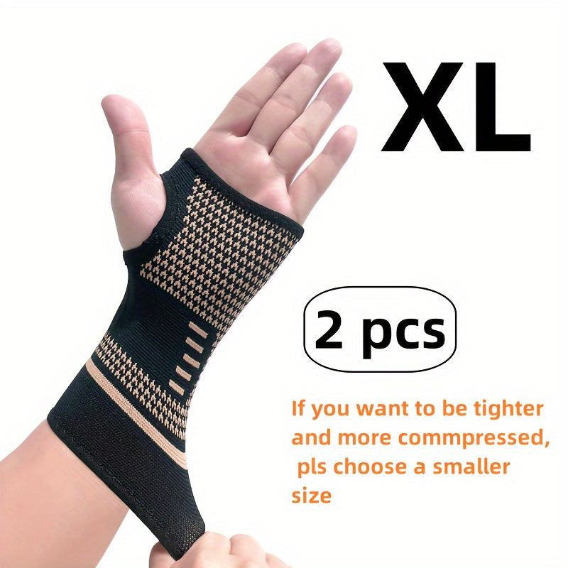 2pcs Copper Elastic Wrist Compression Sleeves, Wrist Support Sleeves, Copper Infused Wrist & Hand Compression Sleeve Brace, for Running Dance, Cycling, Basketball, Football, Workout, Fitness, Gym, Men & Women