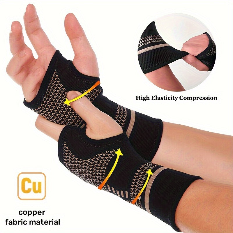 2pcs Copper Elastic Wrist Compression Sleeves, Wrist Support Sleeves, Copper Infused Wrist & Hand Compression Sleeve Brace, for Running Dance, Cycling, Basketball, Football, Workout, Fitness, Gym, Men & Women