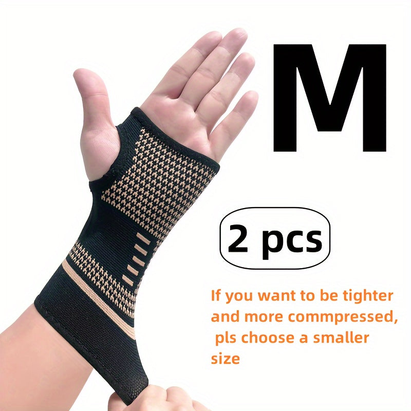 2pcs Copper Elastic Wrist Compression Sleeves, Wrist Support Sleeves, Copper Infused Wrist & Hand Compression Sleeve Brace, for Running Dance, Cycling, Basketball, Football, Workout, Fitness, Gym, Men & Women
