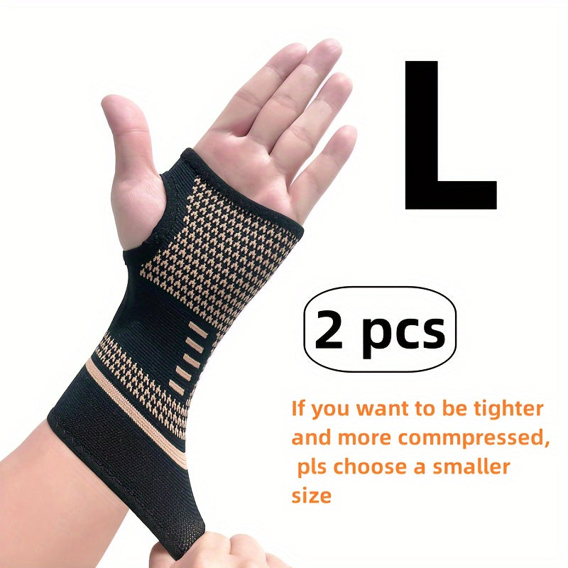 2pcs Copper Elastic Wrist Compression Sleeves, Wrist Support Sleeves, Copper Infused Wrist & Hand Compression Sleeve Brace, for Running Dance, Cycling, Basketball, Football, Workout, Fitness, Gym, Men & Women