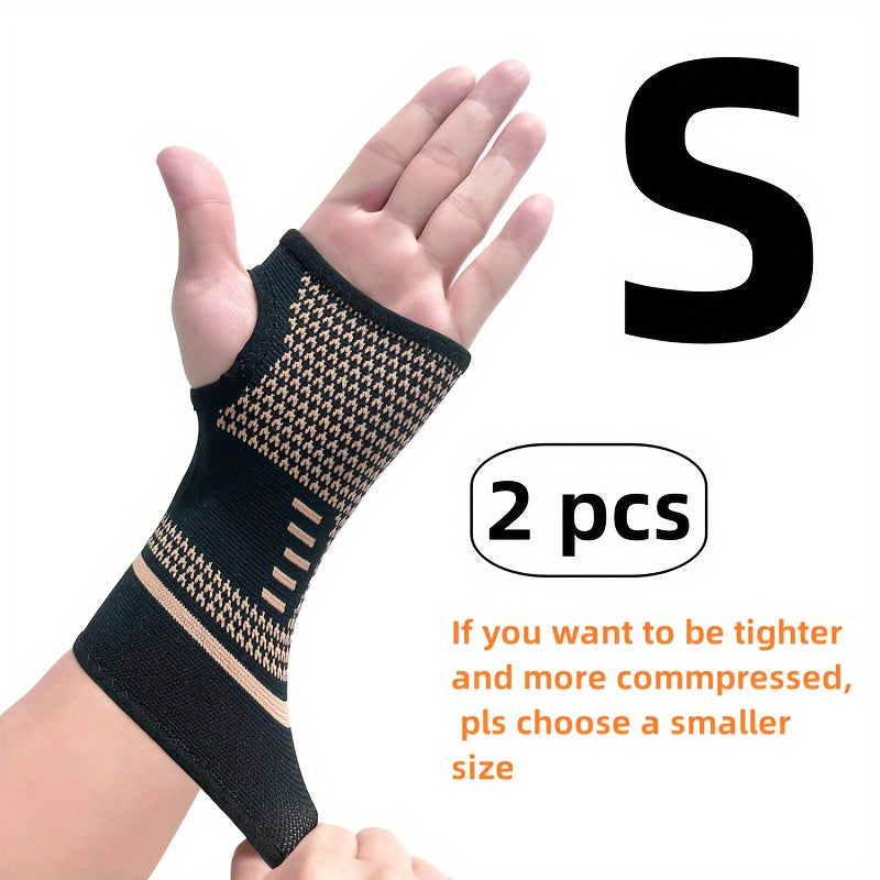 2pcs Copper Elastic Wrist Compression Sleeves, Wrist Support Sleeves, Copper Infused Wrist & Hand Compression Sleeve Brace, for Running Dance, Cycling, Basketball, Football, Workout, Fitness, Gym, Men & Women
