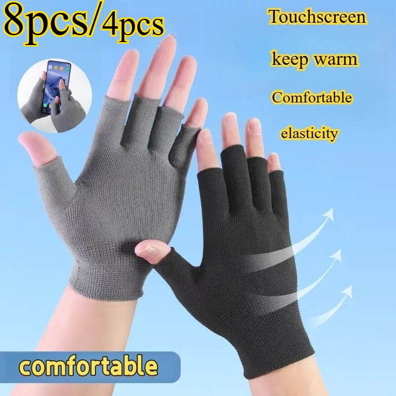 [Fingerless Gloves] 8pcs/4pcs Outdoor Sports Breathable Elastic Fingerless Gloves, Black and Gray, Ideal for All Seasons, Unisex Fingerless Gloves for Outdoor Activities, Fishing, Driving, Cycling, Motorcycle Riding