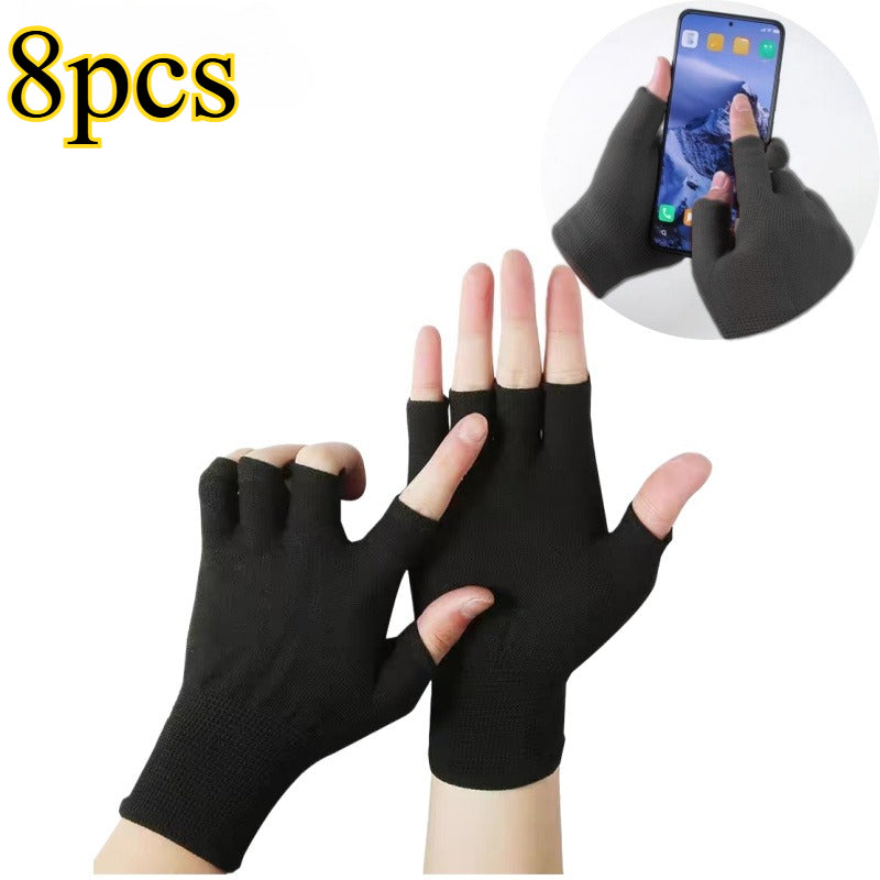 [Fingerless Gloves] 8pcs/4pcs Outdoor Sports Breathable Elastic Fingerless Gloves, Black and Gray, Ideal for All Seasons, Unisex Fingerless Gloves for Outdoor Activities, Fishing, Driving, Cycling, Motorcycle Riding